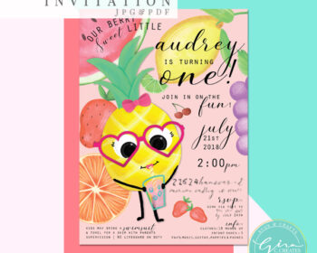 fruit party invitation, pineapple invitation