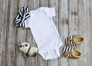 white baby bodysuit onesie mock-up black and white stripes