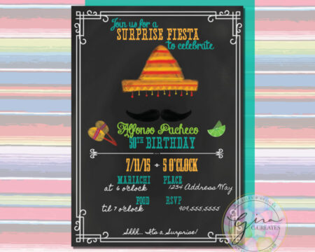 chalk board fiesta Mexican mustache party invitation
