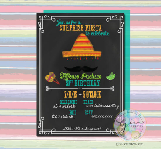 chalk board fiesta Mexican mustache party invitation