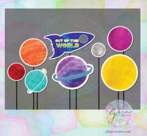 outer space watercolor printable planets out of this world cut outs props