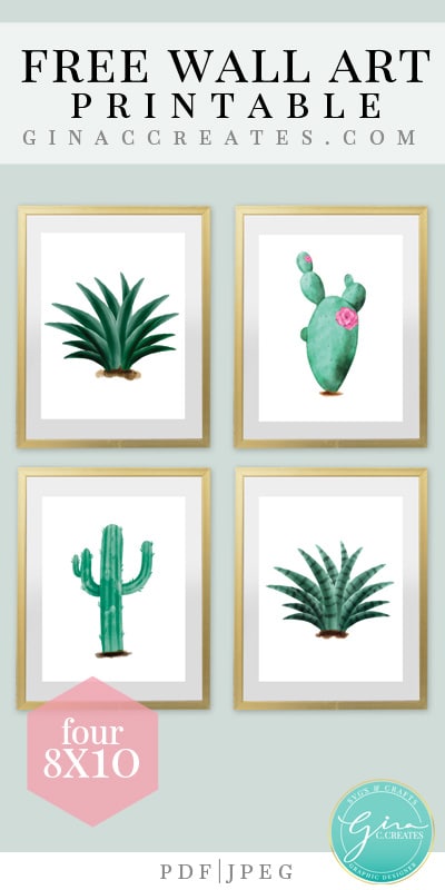 free wall art printable, cactus water color printable