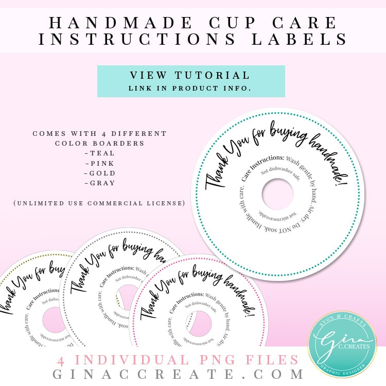 care instruction label for vinyl handmade cup