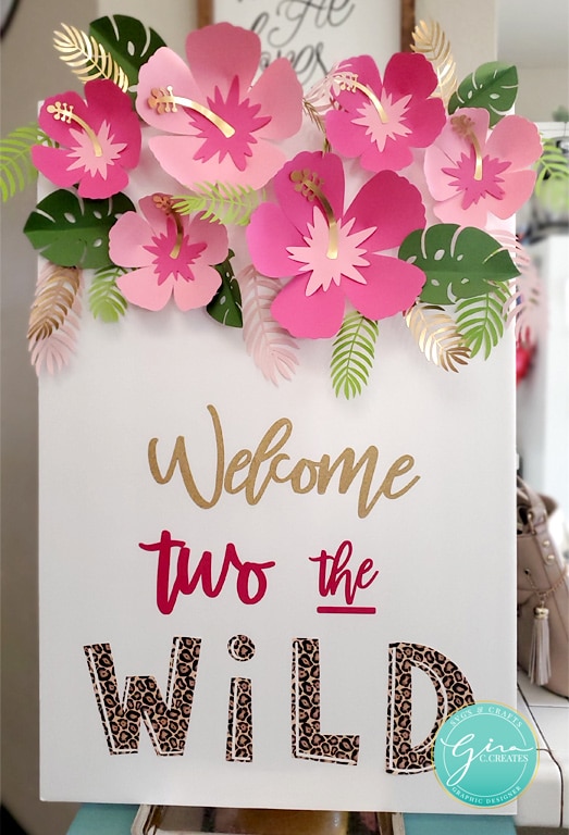 DIY welcome to the wild sign with pink paper flower craft