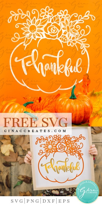 free svg thankful pumpkin with sunflowers