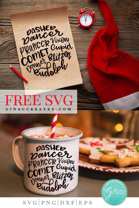 reindeer names free svg, christmas craft svg file
