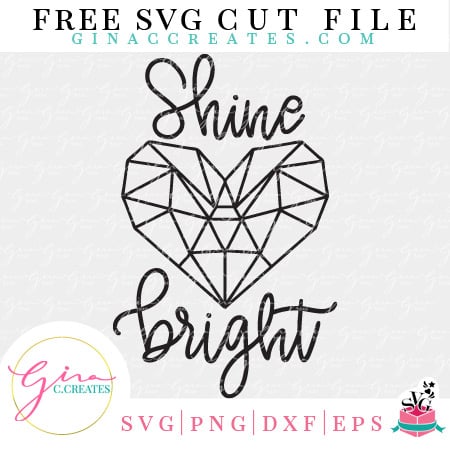 free svg shine bright geometric heart diamond svg cut file
