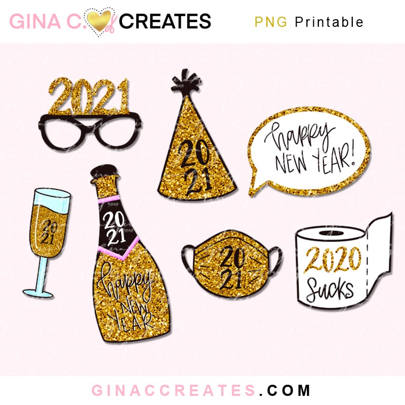 free new year photo props svg printable