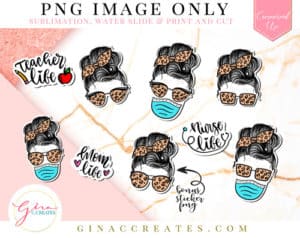 mom life messy bun PNG stickers