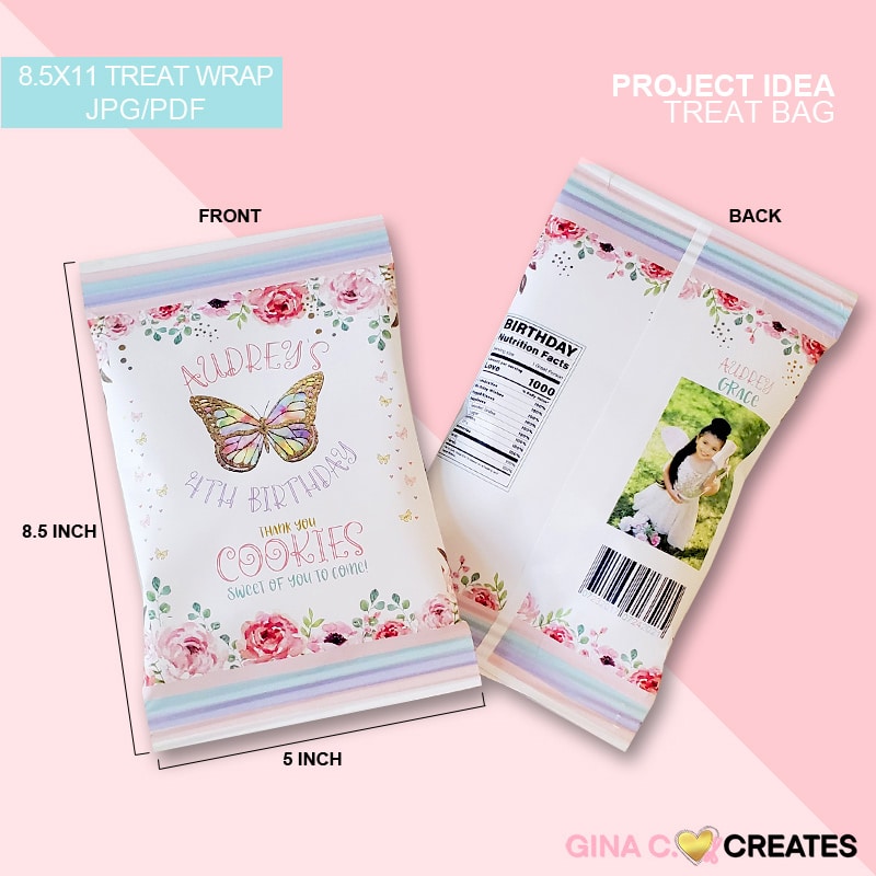 butterfly party treat bag, chip bag