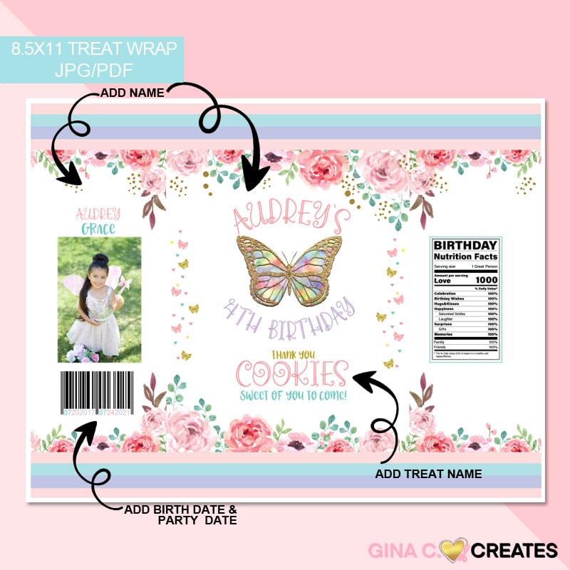 Butterfly party treat bag label