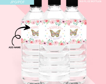 butterfly party water bottle label
