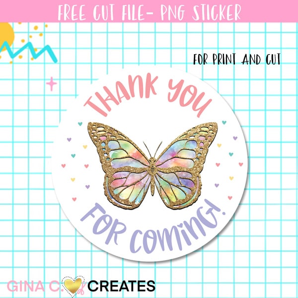 free butterfly thank you label sticker