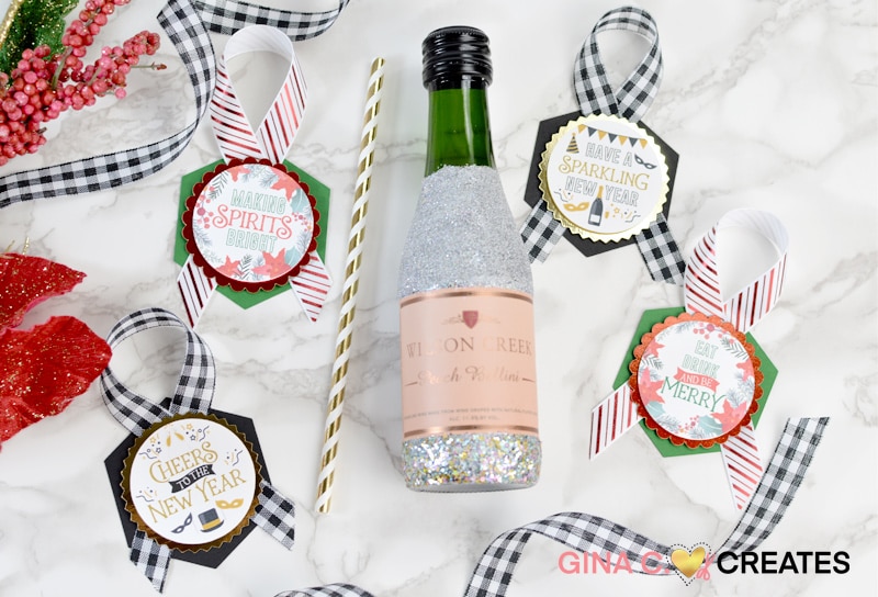 diy glitter champagne bottle with gift tag cricut tutorial