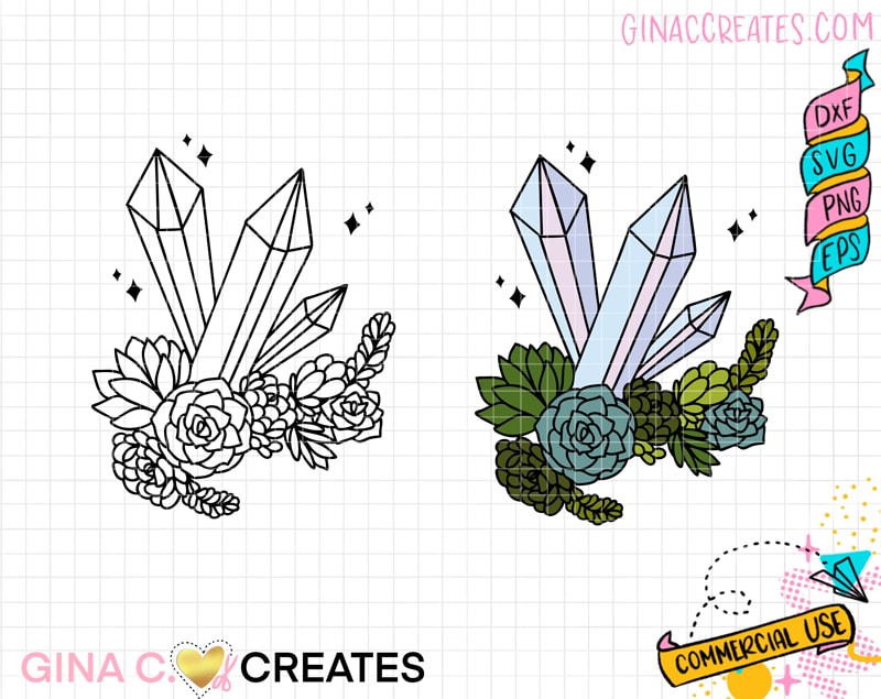 crystals and succulents SVG cut file