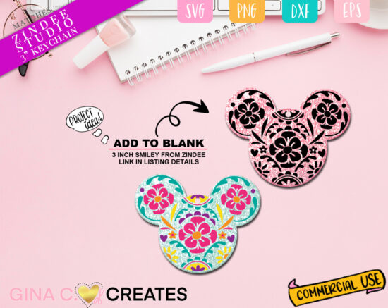 zindee keychain blank SVG smiley, floral mickey mouse svg
