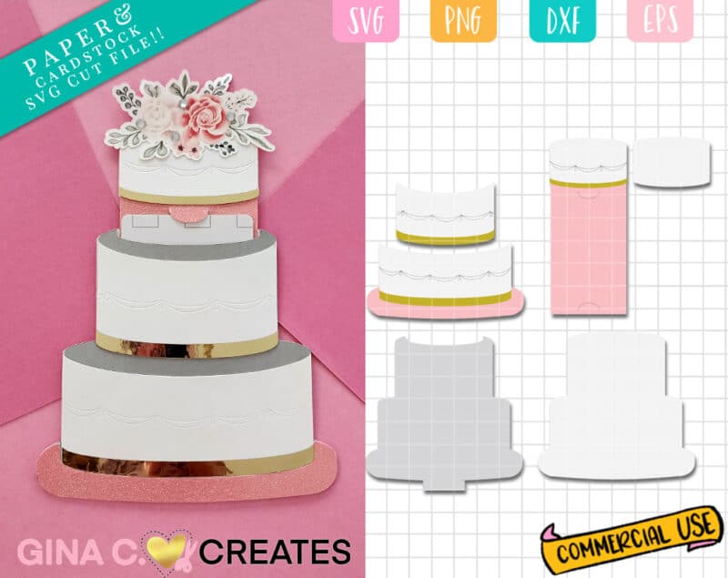 Wedding Cake SVG, Wedding Card SVG, Wedding Gift Card Holder SVG
