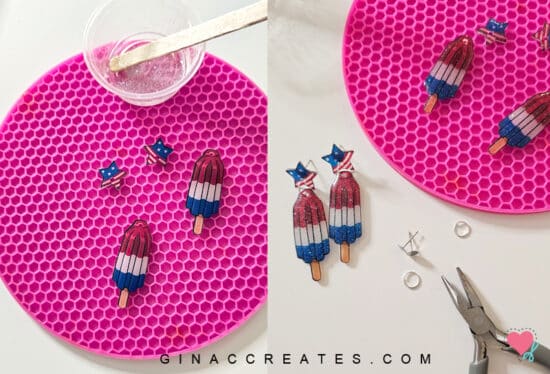 shrink sheet earrings, 4th of July craft DIY