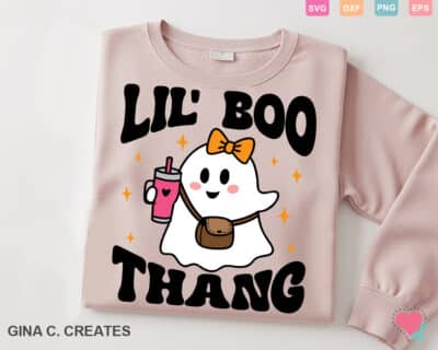 Cute Ghost Lil’ Boo Thang Halloween SVG with tumbler & purse, Add a touch of spooky-cute to your fall crafts with this Lil’ Boo Thang Halloween SVG! Featuring a trendy ghost holding a tumbler & purse in groovy font—perfect for Cricut and Silhouette projects. 🎃✨ #HalloweenSVG #CricutHalloween #boosvg